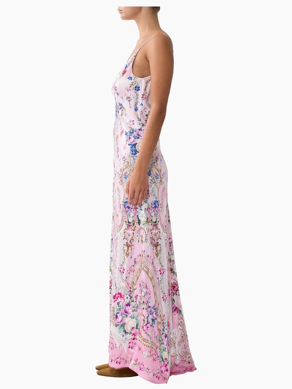 Women's Pink Floral Satin Slip Dress - Picture 3 of 9